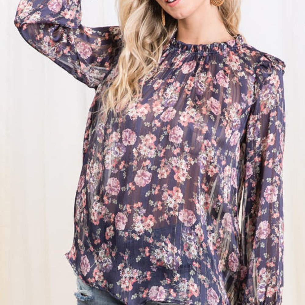 Ces Femme Sheer Floral Top NWT